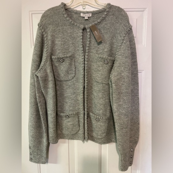 J.Crew Womens Size XL Sweater Preppy Stylish Gray Cardigan Wool Blend New - Picture 10 of 12